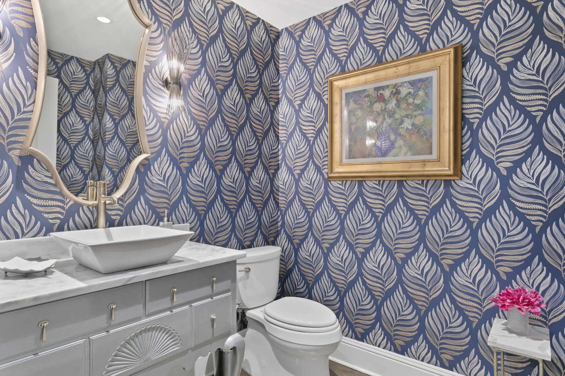 Powder room interiors with patterned wallpapers designed by Tampa's best interior design studio Home Frosting